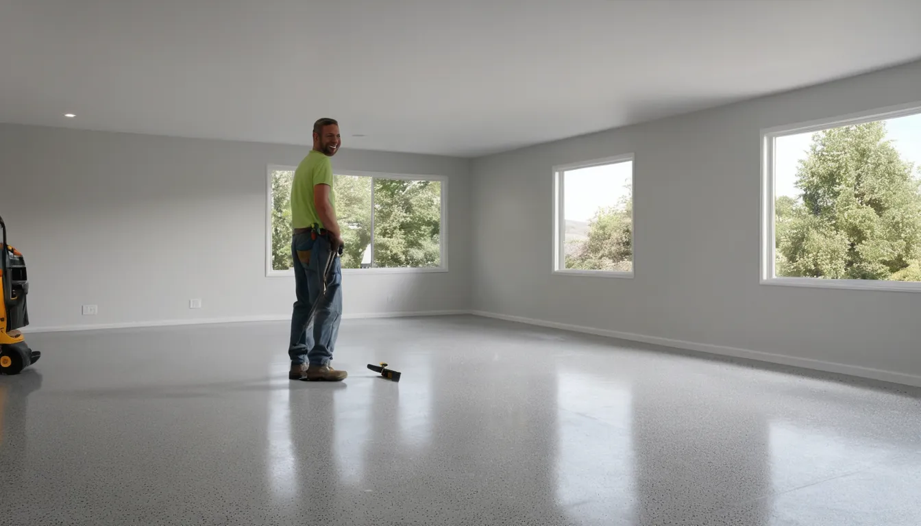 Freshly coated concrete basement floor in a home in the New Berlin area