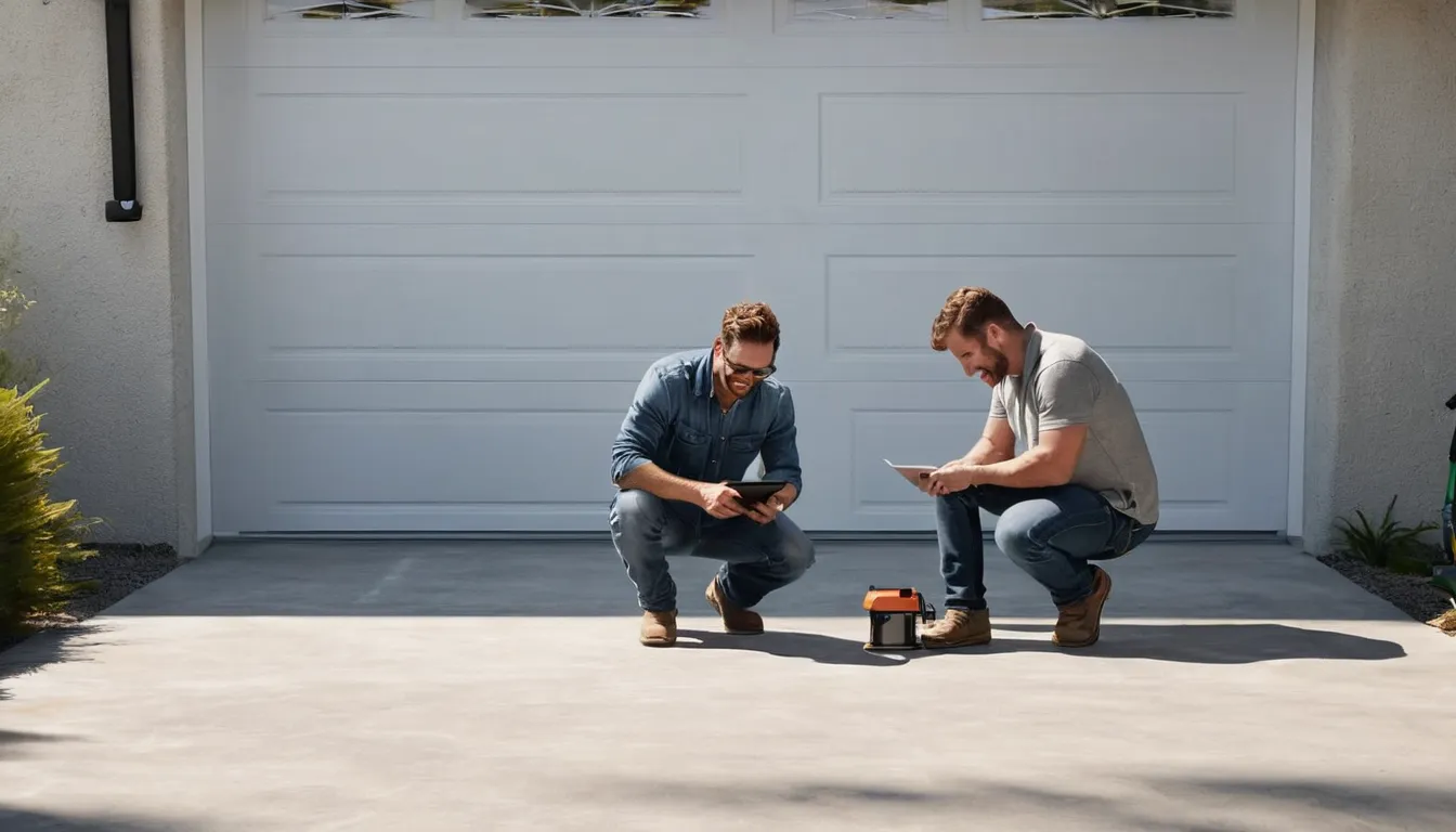 A provider checking a concrete garage floor